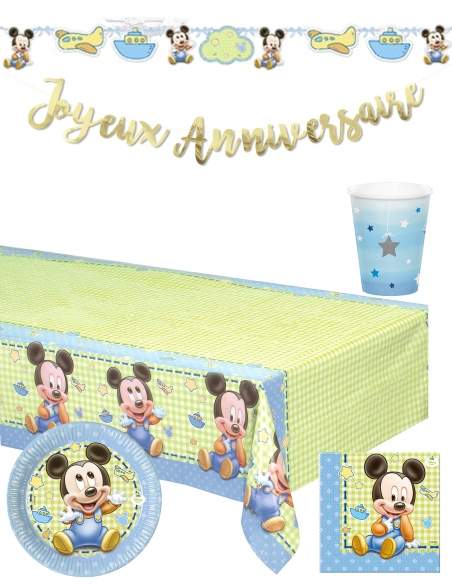 Biogato.fr Pack décoration d'anniversaire 1 an garçon bébé Mickey Disney - 1