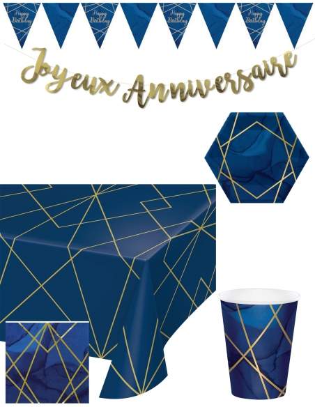 Biogato.fr Pack décoration d'anniversaire bleu et doré (adulte, musique...) - 1