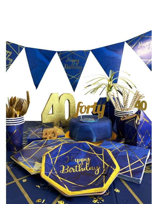 Biogato.fr Pack décoration d'anniversaire bleu et doré (adulte, musique...) - 2