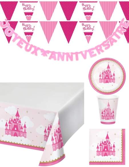 Biogato.fr Pack décoration d'anniversaire princesse rose fille - 1