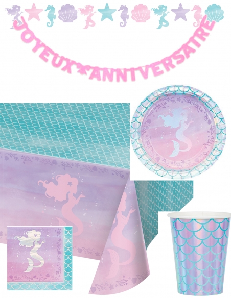 Biogato.fr Pack décoration d'anniversaire sirène Ariel la petite sirène princesse Disney - 1