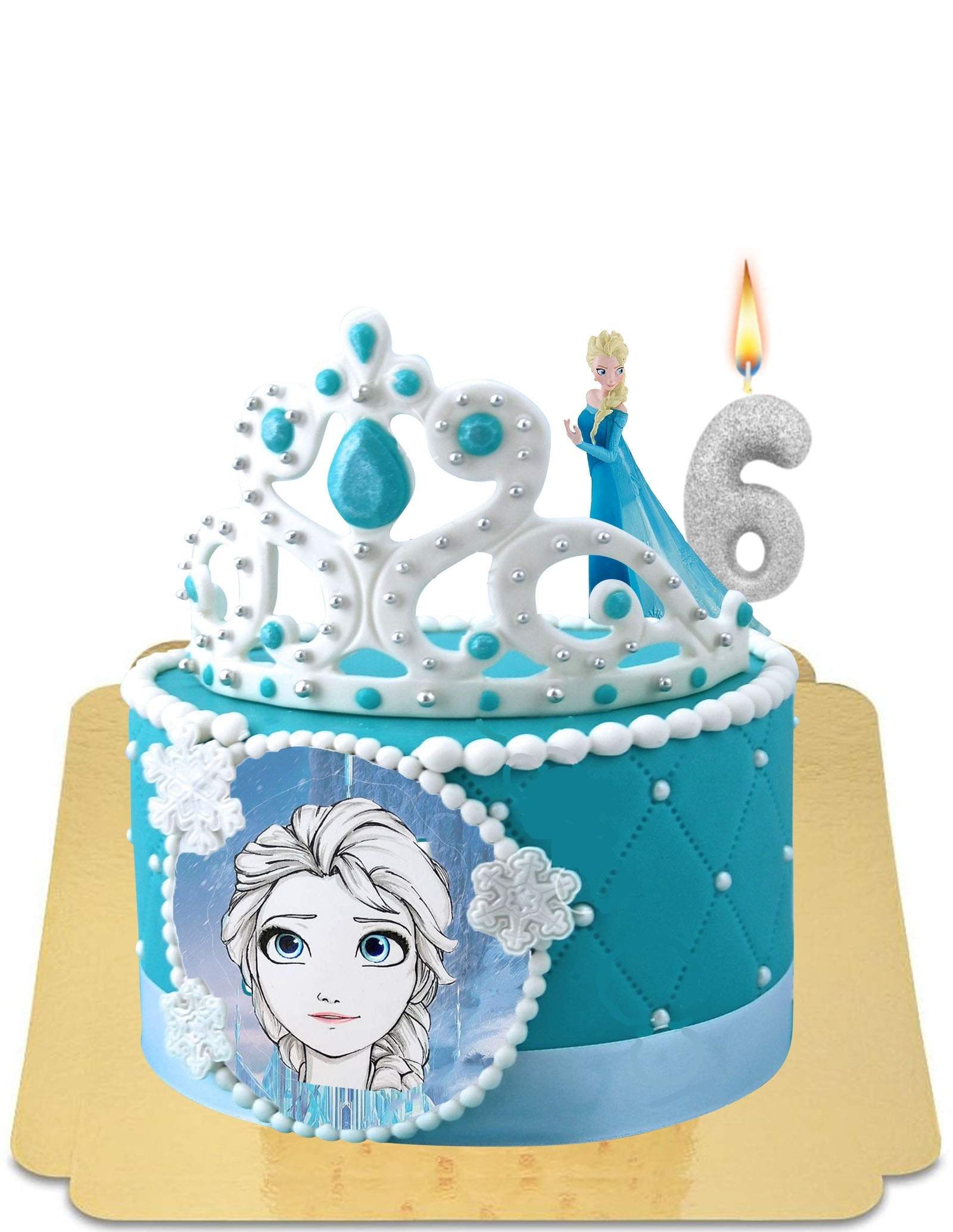 Gâteau Reine des neiges tiara à joyaux en sucre à figurine Elsa veg
