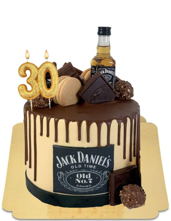 Biogato.fr Gâteau Jack Daniels effet drip cake avec macarons (mini bouteille de Jack Daniels non fournie) vegan, sans gluten - 8