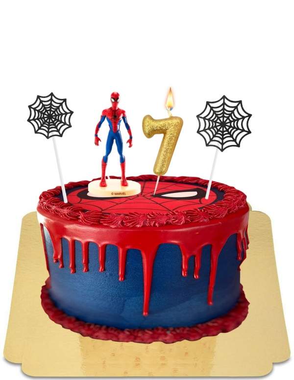  Gâteau Spiderman effet drip avec figurine et toile d'araignée vegan, sans gluten - 93