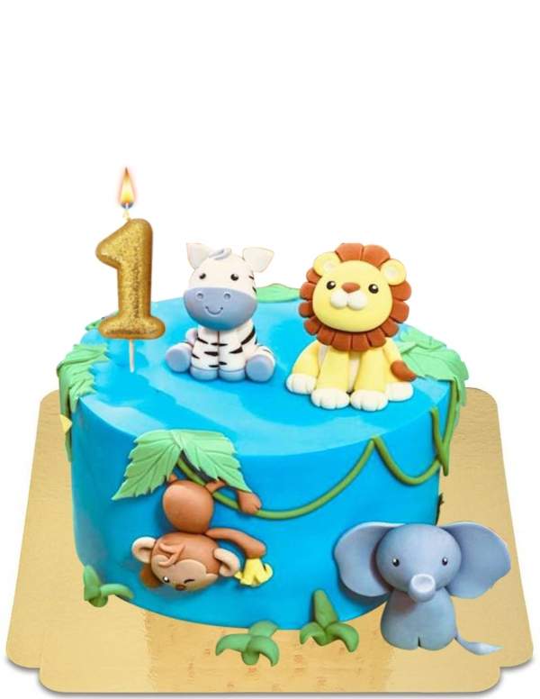  Gâteau jungle avec animaux en pâte à sucre vegan, sans gluten - 152