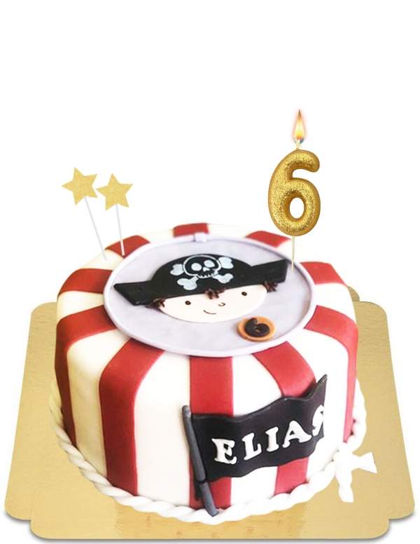  Gâteau pirate drapeau noir avec nom vegan, sans gluten - 60