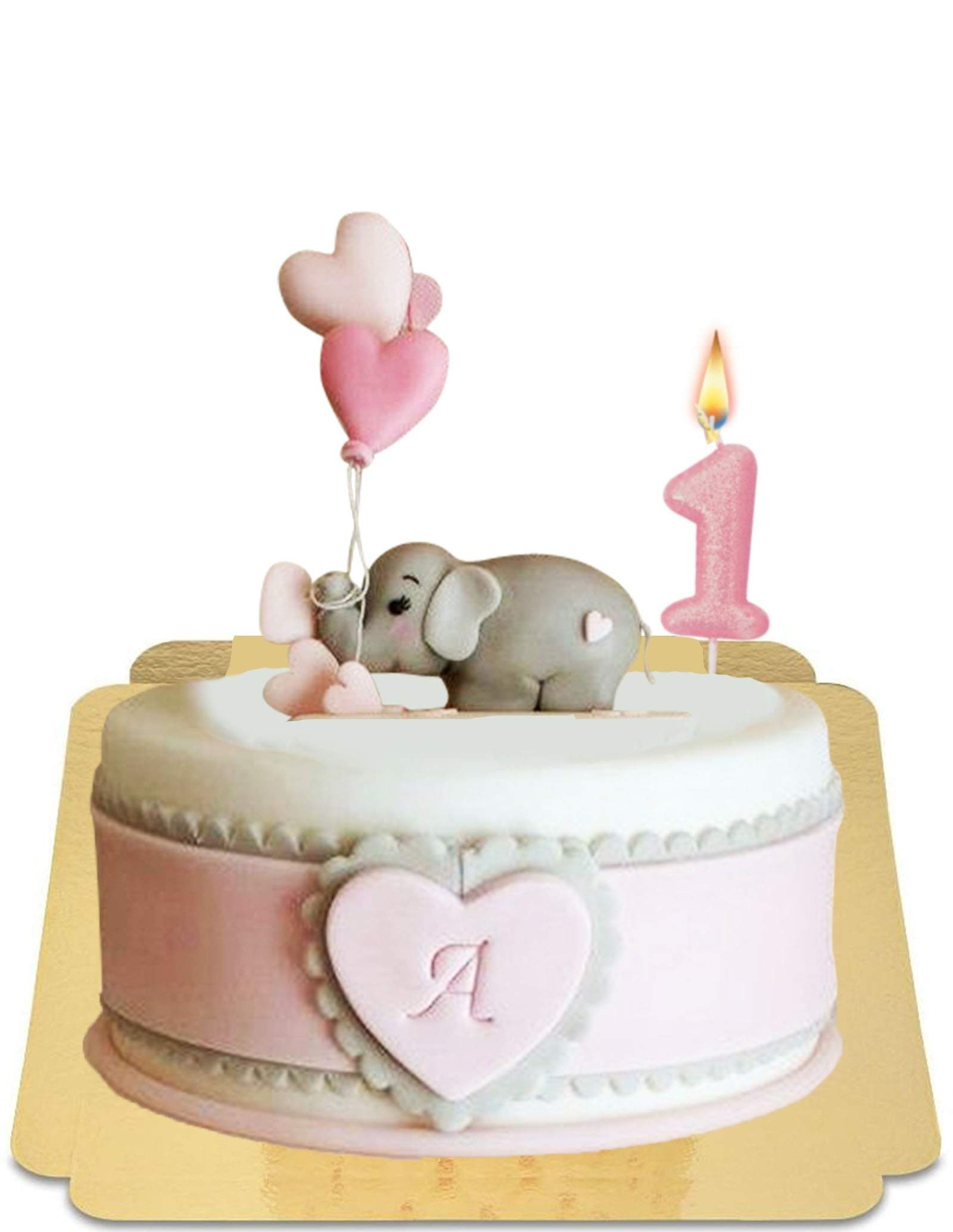 Gâteau 1 an fille avec elephant rose vegan, sans gluten