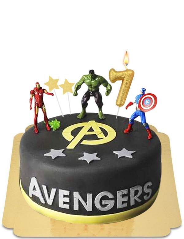  Gâteau Avengers noir avec figurines vegan, sans gluten - 146