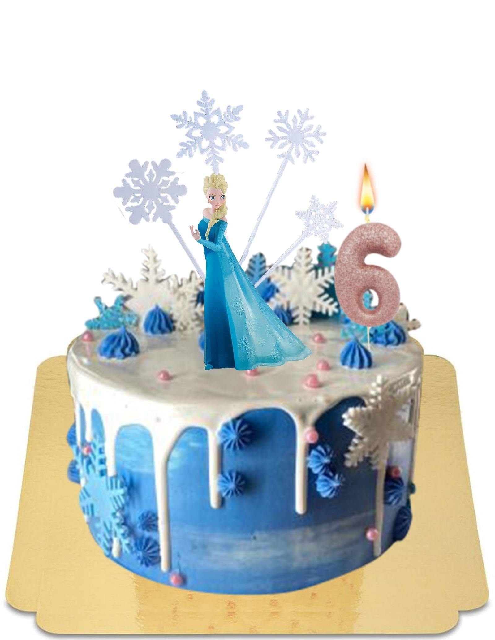 Drip Cake Reine Des Neiges Blanc A Mini Macarons Bleu Et Figurine E