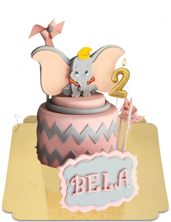  Gâteau dumbo rose et gris avec plaque de nom vegan, sans gluten - 69