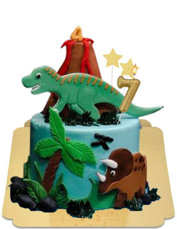  Gâteau dinosaure dans la jungle Trex, Triceratops et volcan vegan, sans gluten - 101