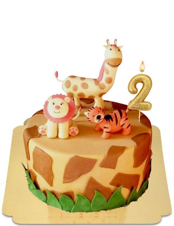  Gâteau giraffe tacheté avec figurine d'animaux de la savane vegan, sans gluten - 242