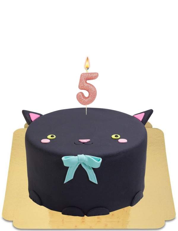  Gâteau chaton adorable noir à nœud vegan, sans gluten - 130