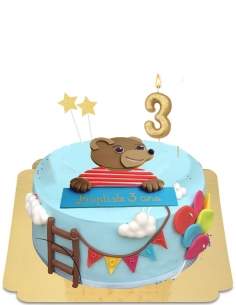  Gâteau Petit ours brun bleu à ballons vegan, sans gluten - 57