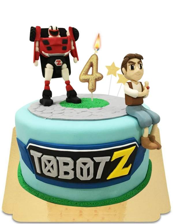  Gâteau Tobot Z avec figurines en pâte d'amande vegan, sans gluten - 276